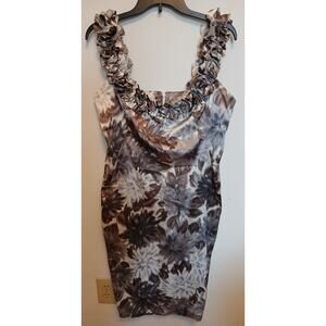 Maggy London Size 14 Ruffled Straps Sleeveless Sexy Cocktail Dress Silky Gray Lg